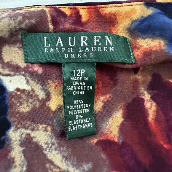 Lauren Ralph Lauren Draped Sheath Dress Size 12 Petite Yellow Blue Floral - Picture 5 of 9